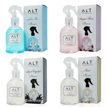 (Pack of 4)  Blue Ice, Orchid Flora,  Black Crystal & Musk - Air fresheners (300 ML x 4)